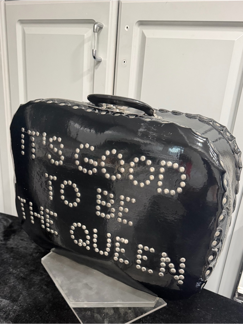 Novelty Studded Black Patent Leather Handle Suitcase “Its Good To BeThe Queen”